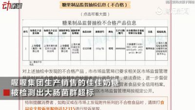 佳佳奶糖被检测出大肠菌群超标，市监局：依法查处